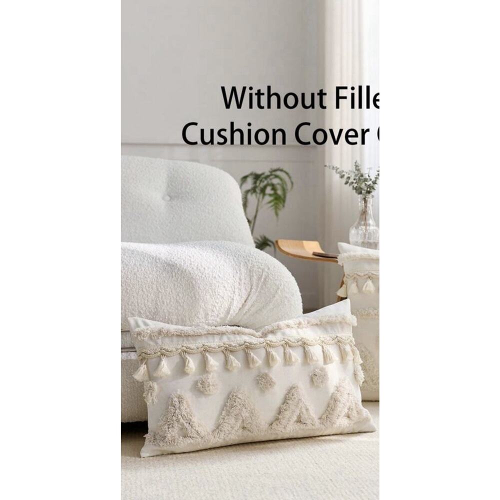 1pc Crochet Tassel Cushion Cover Cream Colored Without Filler